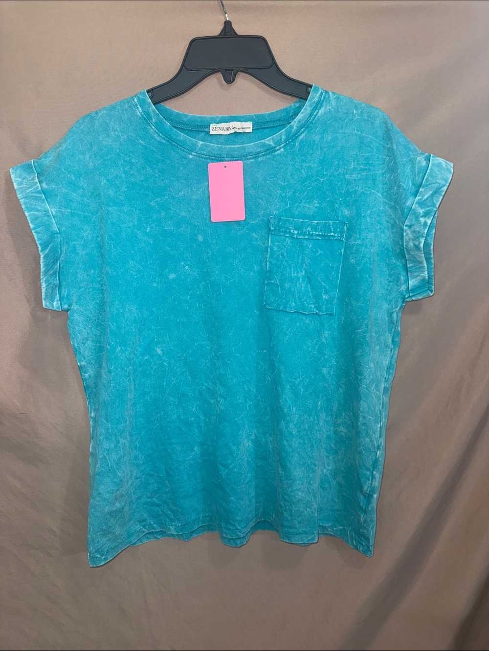 NWT Women’s Zenana Outfitters Turquoise Mineral Wash Short Sleeve Pocket Tee
